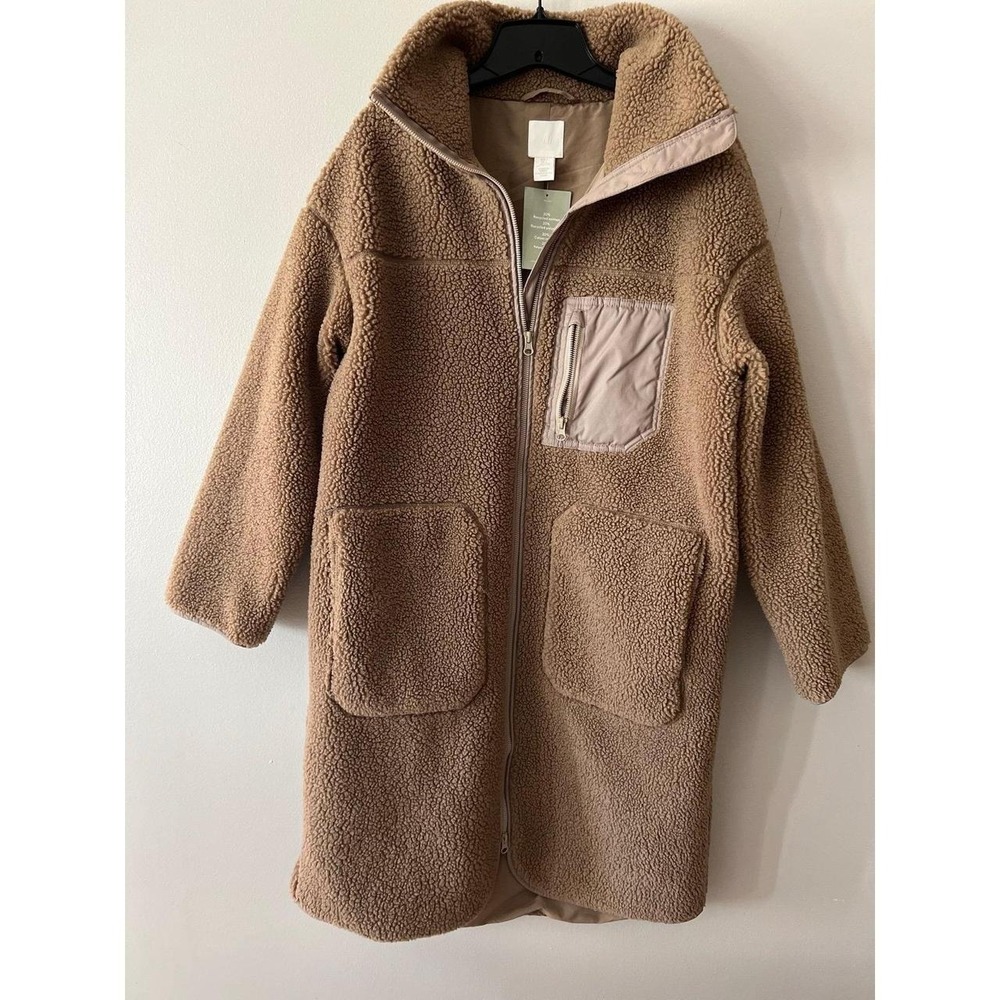 H&M Faux Shearling Teddy Coat Brown Small NWT